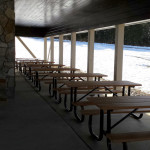 picnic tables in a shelter