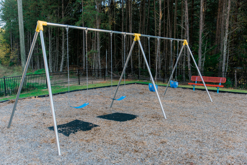 2-bay bi-pod playground swings, rubber playground mats