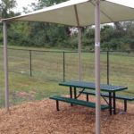 Shade with picnic table, site furnishings