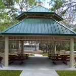park shelters with tables and benches, 2-tier shelter, hexagon shelter, 2-tier shelter