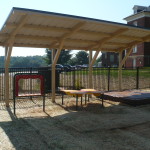 playground shelter with sandbox, water table and paint station