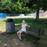 The Oaks - bench and trash receptacle