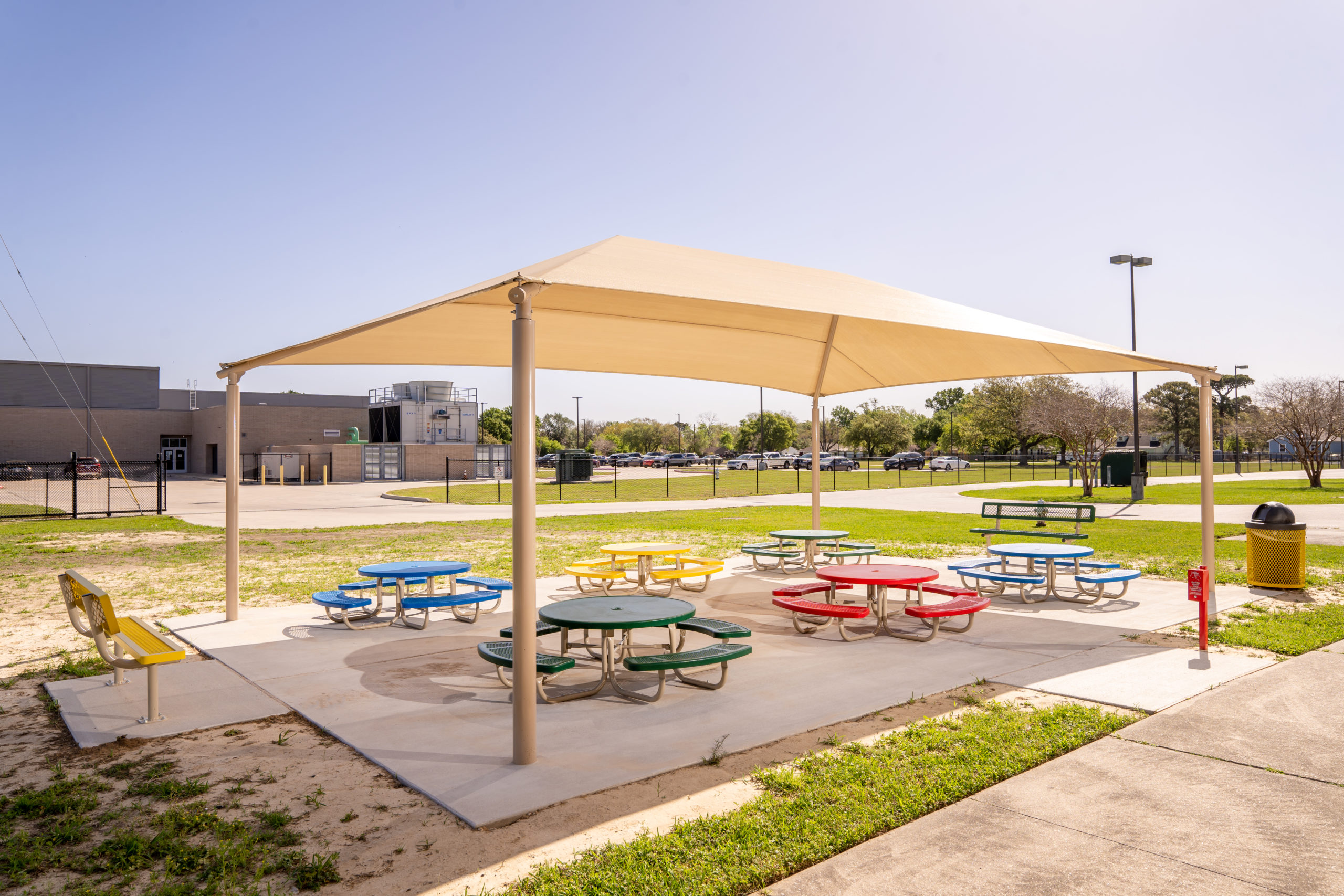 outdoor classroom, furnishings, site furnishings, shade
