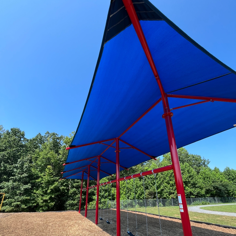 Moss Nuckols Elementary, integrated shade canopy on swings