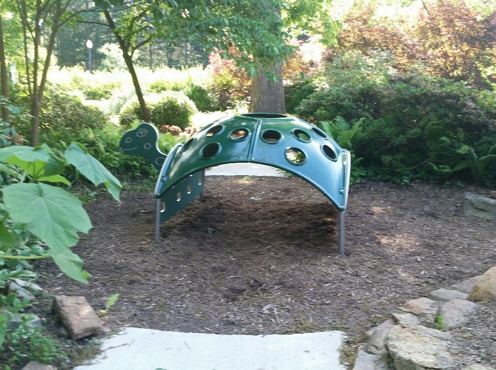 Wharton Garden, outdoor musical instruments, climbing turtle