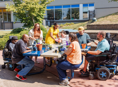 Crowd at modular table